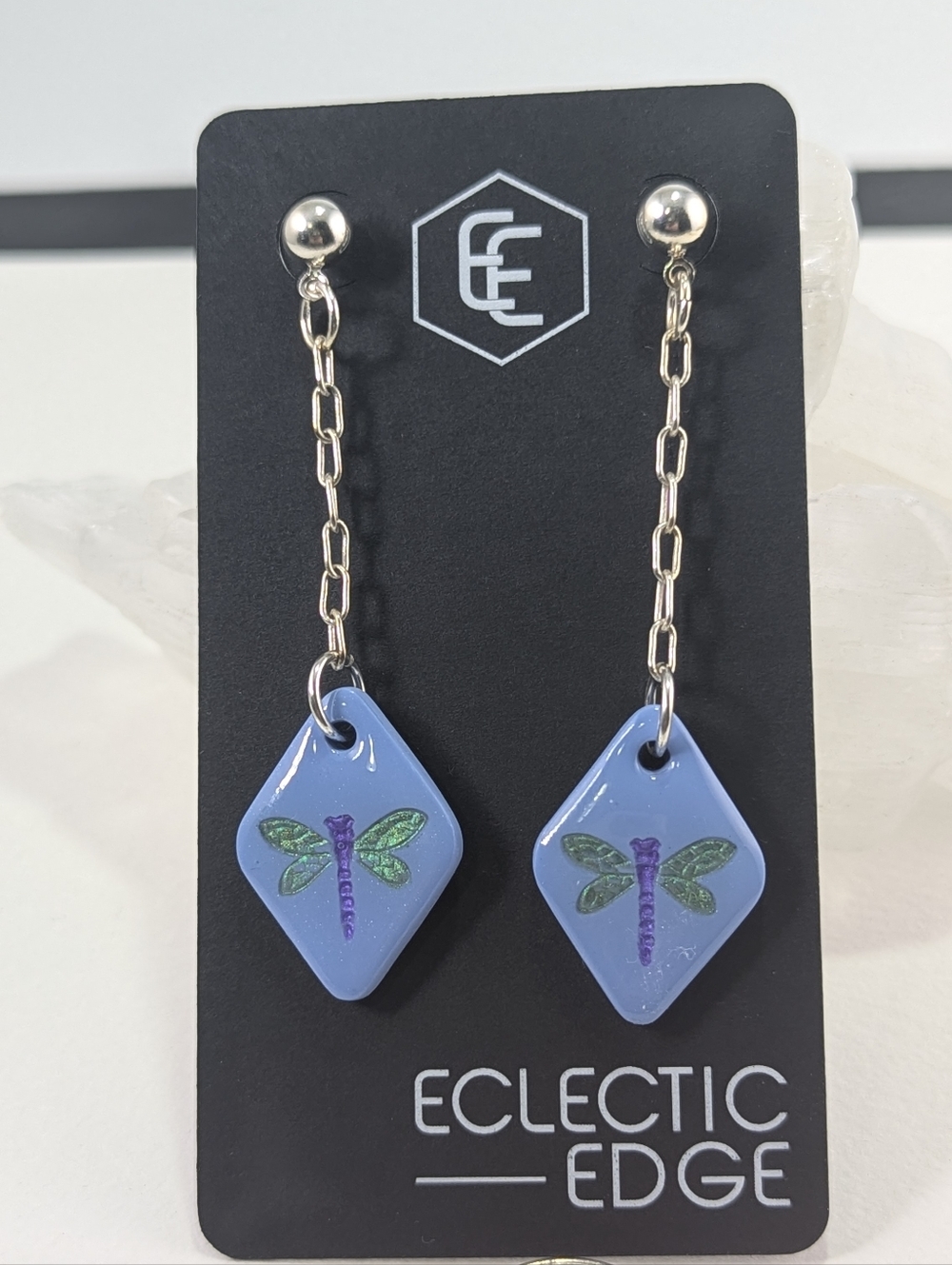 Eclectic Edge Blue Dragonfly Dangle Earrings-2.5" Signed